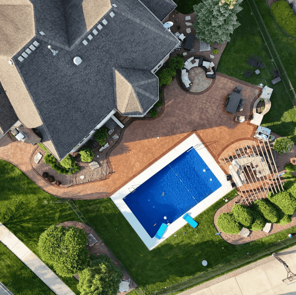 stamped patio pool deck aerial