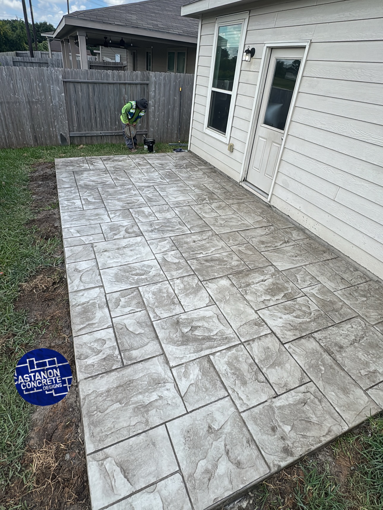 Stamped concrete patio installation project by Castanon Concrete Designs