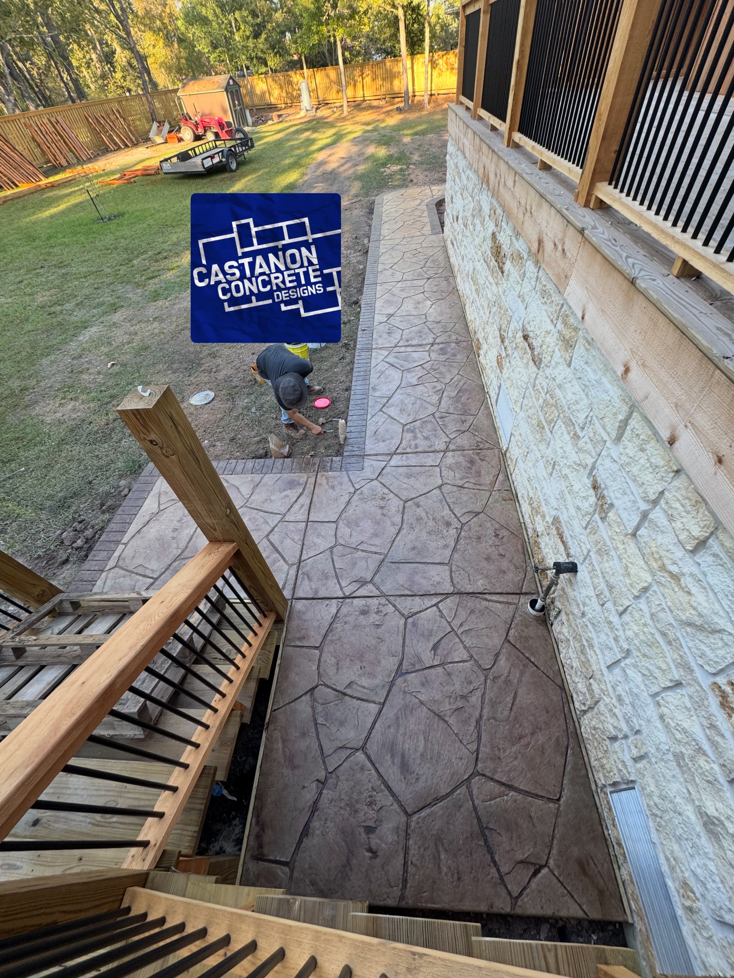 Stamped concrete patio installation in Sugar Land by Castanon Concrete Designs