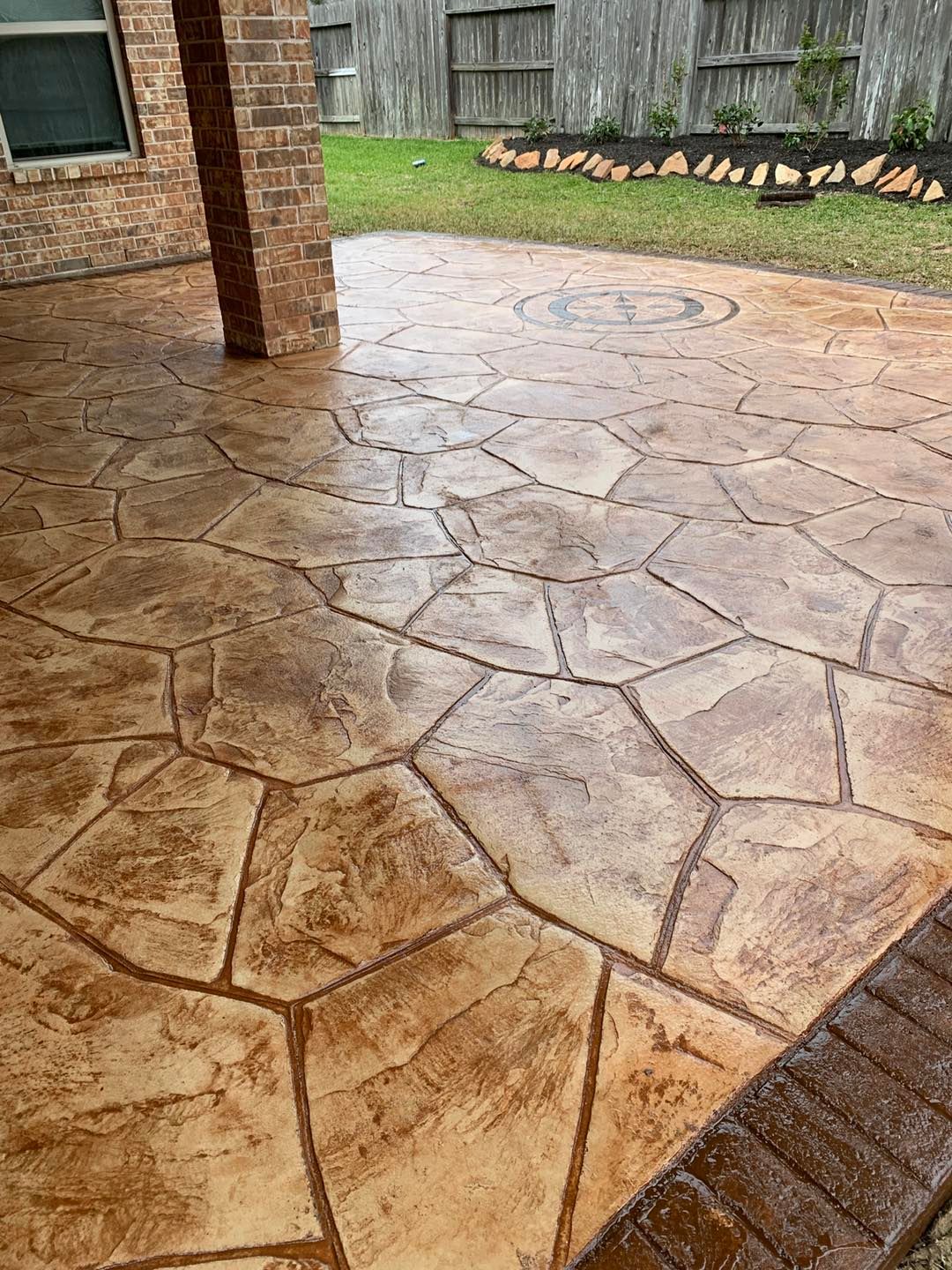 Stamped decorative concrete patio with stone pattern