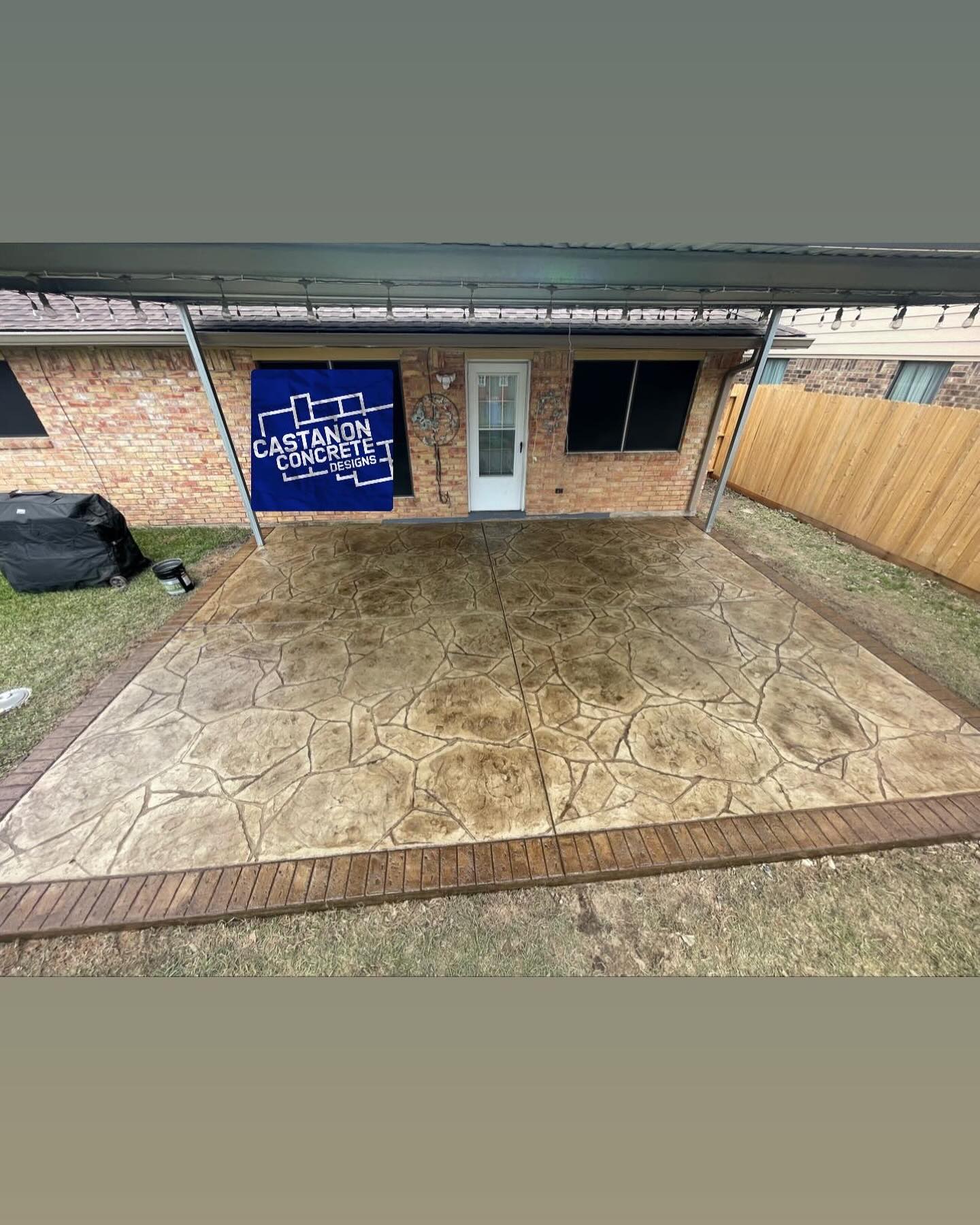 Stamped decorative concrete patio installation in Alvin Texas