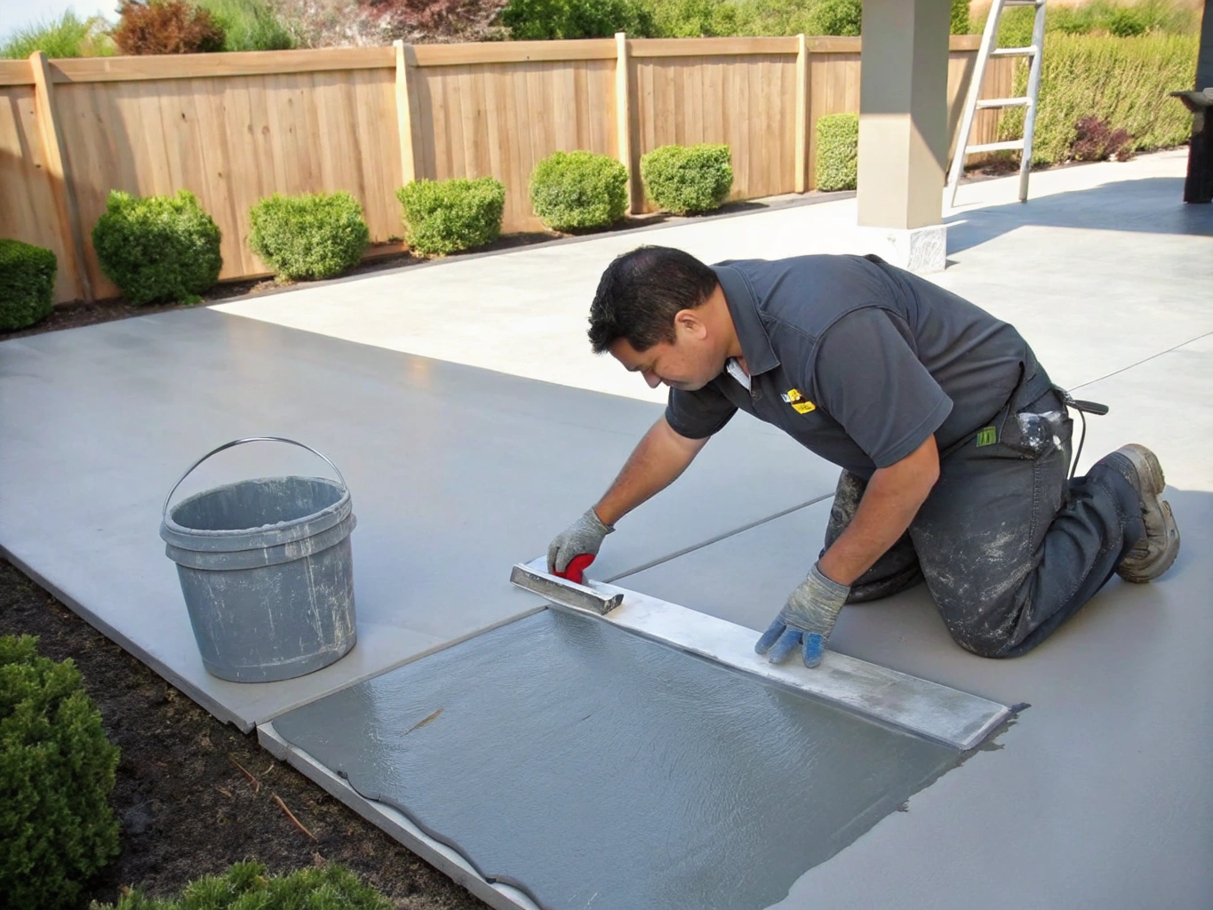 Smooth finished concrete backyard patio installation
